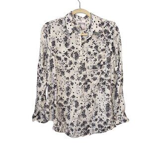 Isabel Maternity Black & White Floral Long Sleeve Button-Up Blouse Womens M